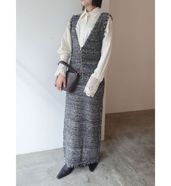 LAGUNAMOON「ニットツイードフリンジジャンパースカート」|ジャンパースカート|