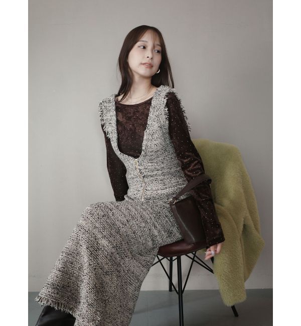 LAGUNAMOON「ニットツイードフリンジジャンパースカート」|ジャンパースカート|