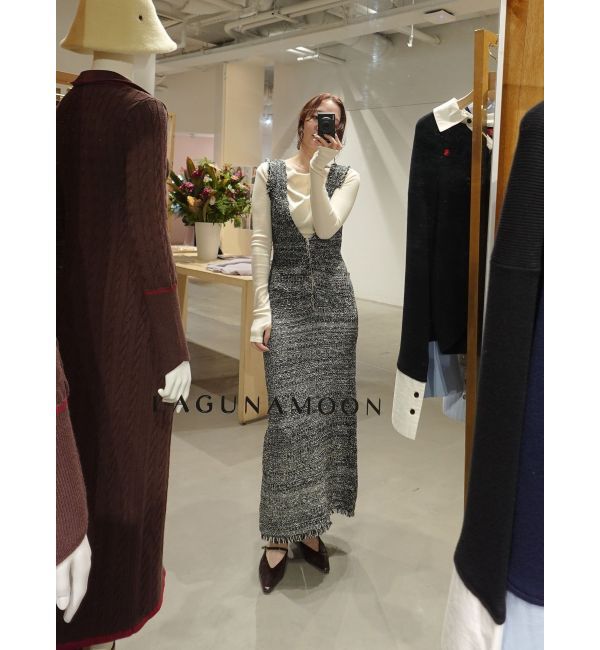 LAGUNAMOON「ニットツイードフリンジジャンパースカート」|ジャンパースカート|