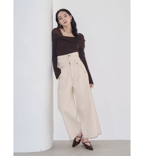 LAGUNAMOON「チュールコンビオフショルニットプルオーバー」|ニット・セーター|