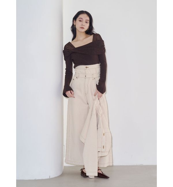 LAGUNAMOON「チュールコンビオフショルニットプルオーバー」|ニット・セーター|