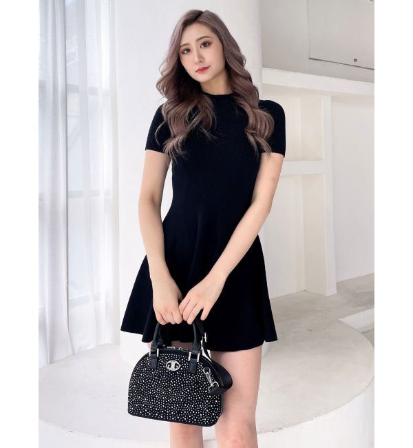 GYDA「ボトルネック ハーフスリーブニット フレアワンピース」|ワンピース|