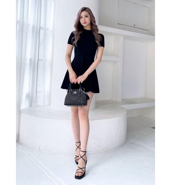 GYDA「ボトルネック ハーフスリーブニット フレアワンピース」|ワンピース|