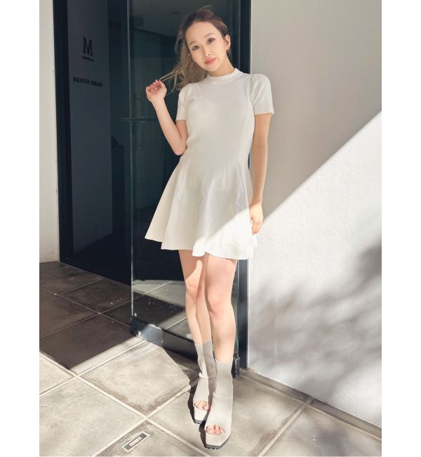 GYDA「ボトルネック ハーフスリーブニット フレアワンピース」|ワンピース|