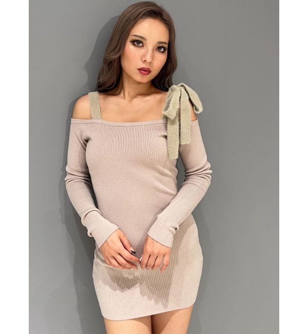 GYDA「shoulderリボンタイトリブニットワンピース」|ワンピース|