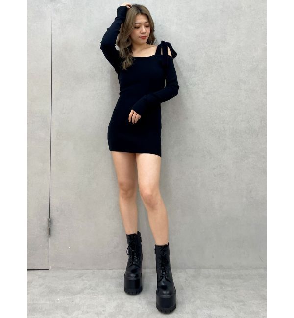 GYDA「shoulderリボンタイトリブニットワンピース」|ワンピース|