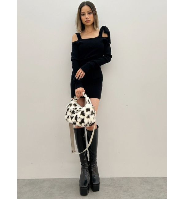 GYDA「shoulderリボンタイトリブニットワンピース」|ワンピース|