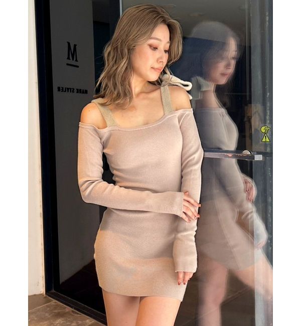 GYDA「shoulderリボンタイトリブニットワンピース」|ワンピース|