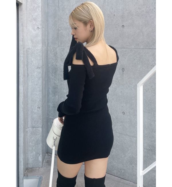 GYDA「shoulderリボンタイトリブニットワンピース」|ワンピース|