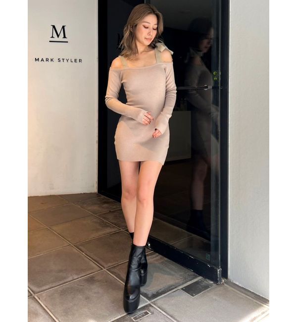 GYDA「shoulderリボンタイトリブニットワンピース」|ワンピース|