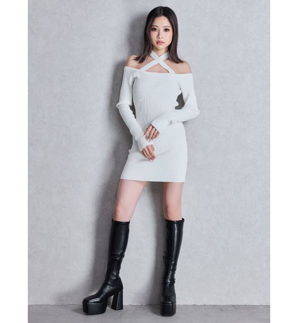 GYDA「2WAYチョーカーオフショルニットワンピース」|ワンピース|