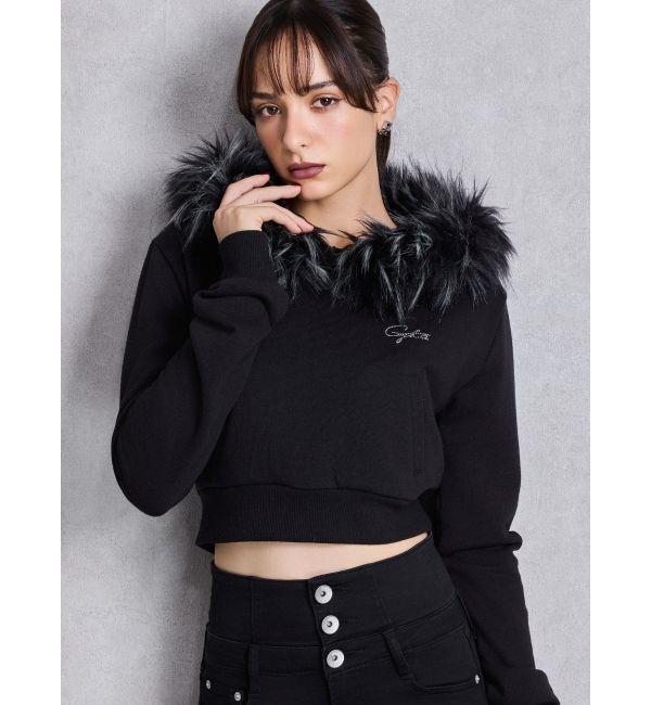 GYDA「Gyda bijouファーパーカー」|パーカー|ブラック