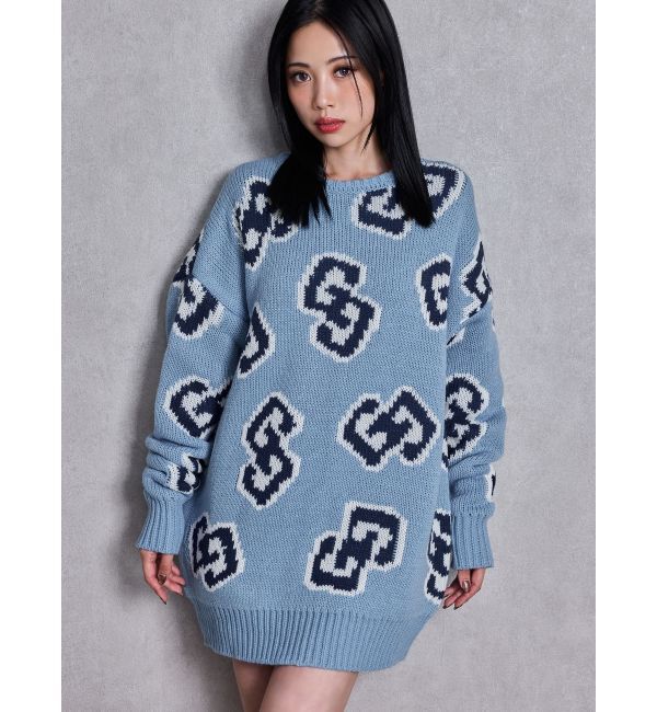GYDA「GG FRAME ニットトップス」|ニット・セーター|ブルー