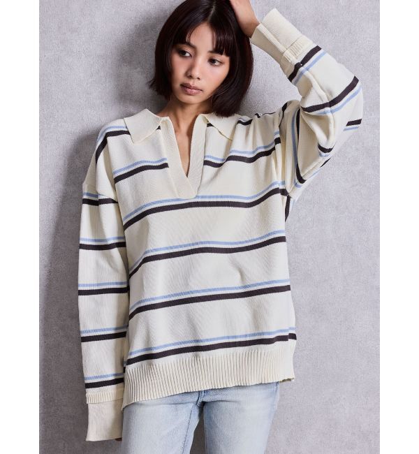 GYDA「スキッパーPOLOボーダーニットトップス」|ニット・セーター|
