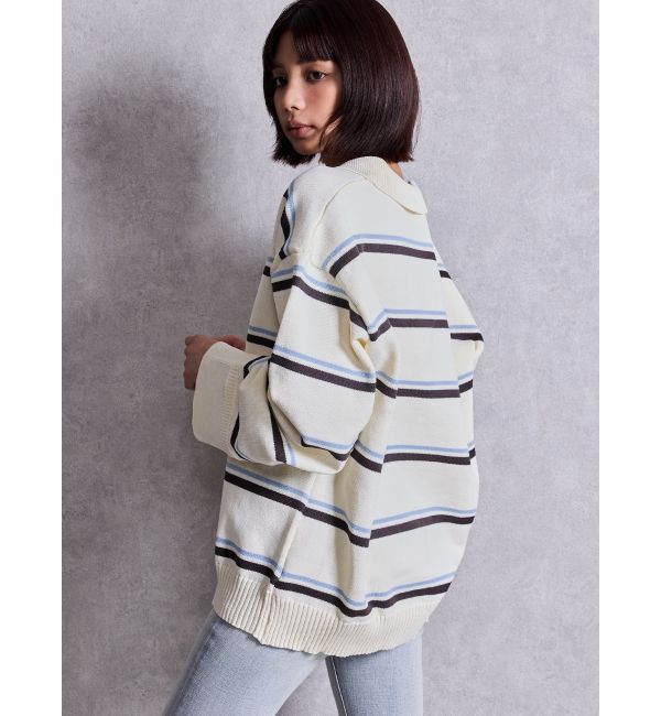 GYDA「スキッパーPOLOボーダーニットトップス」|ニット・セーター|