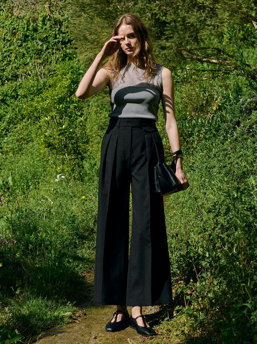 Mila Owen「フラップデザイン2タックワイドパンツ」|チノ|BLK