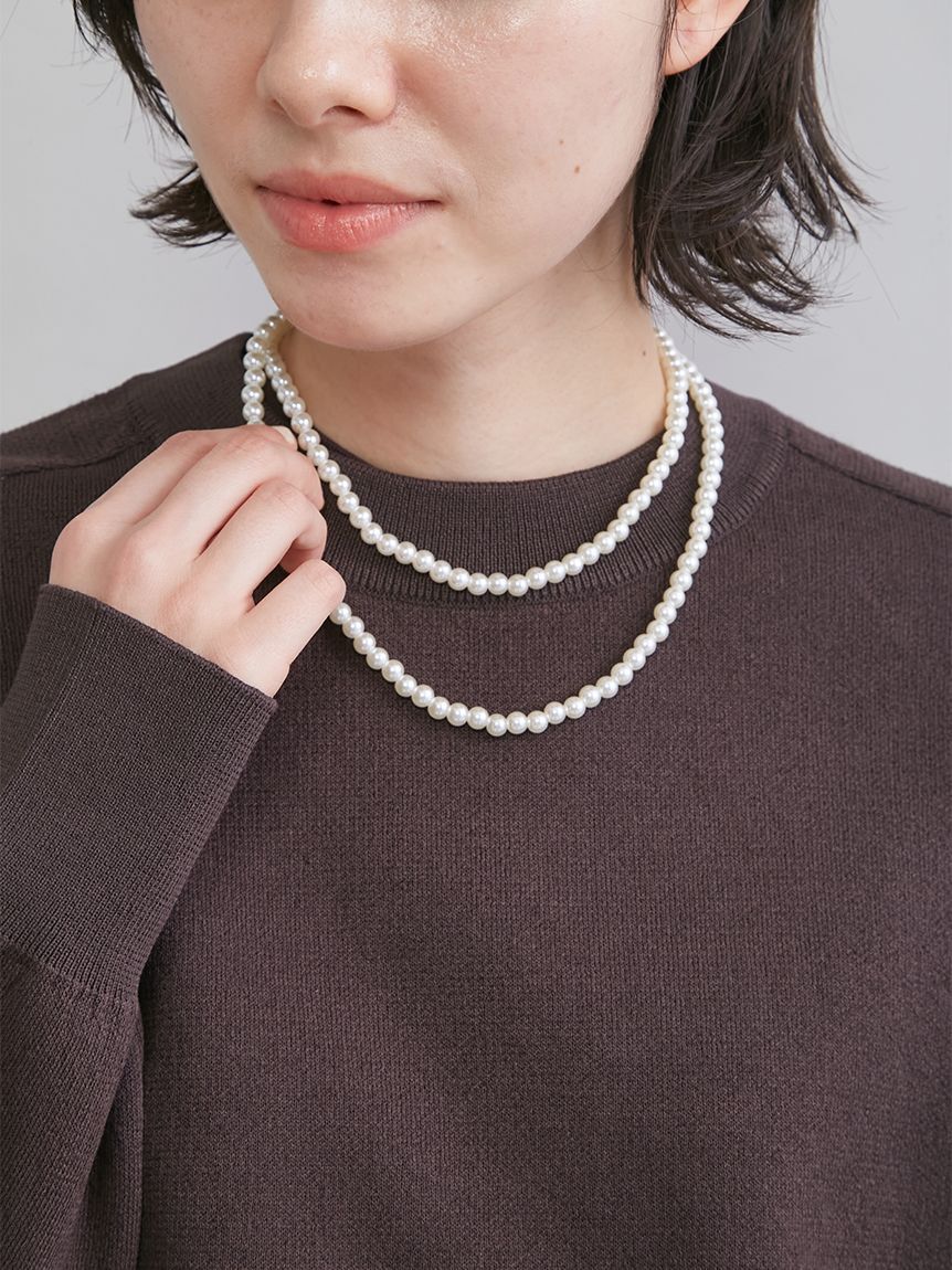 Mila Owen「メタルリングパールロングネックレス」|ネックレス|WHT