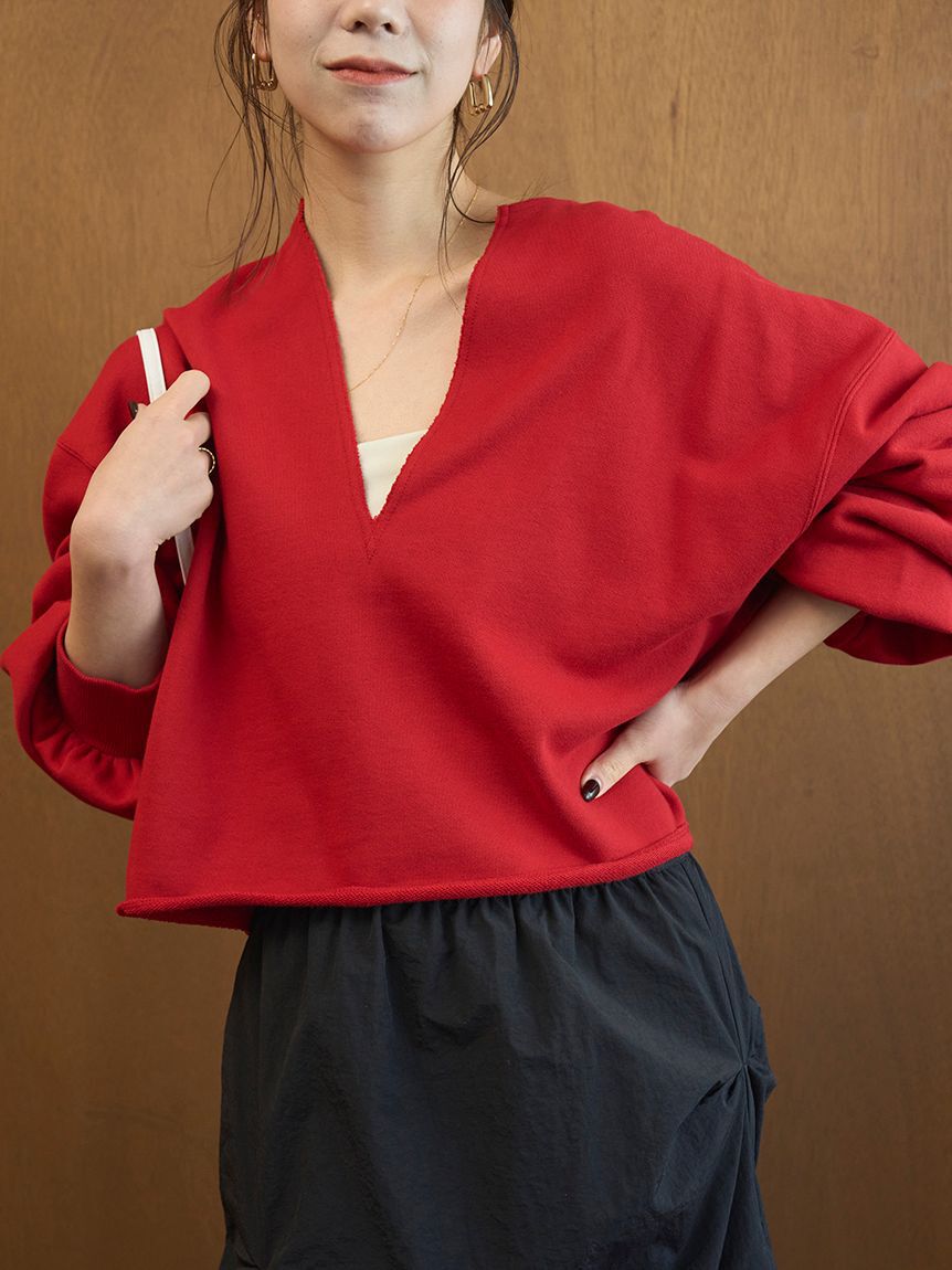 emmi atelier「Vネックスウェットプルオーバー【セットアップ対応】」|Tシャツ・カットソー|RED