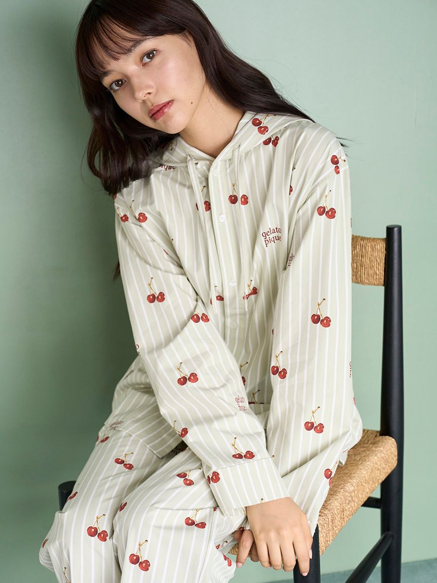 gelato pique「【UNISEX】チェリー柄シャツパーカ」|ルームウェア|