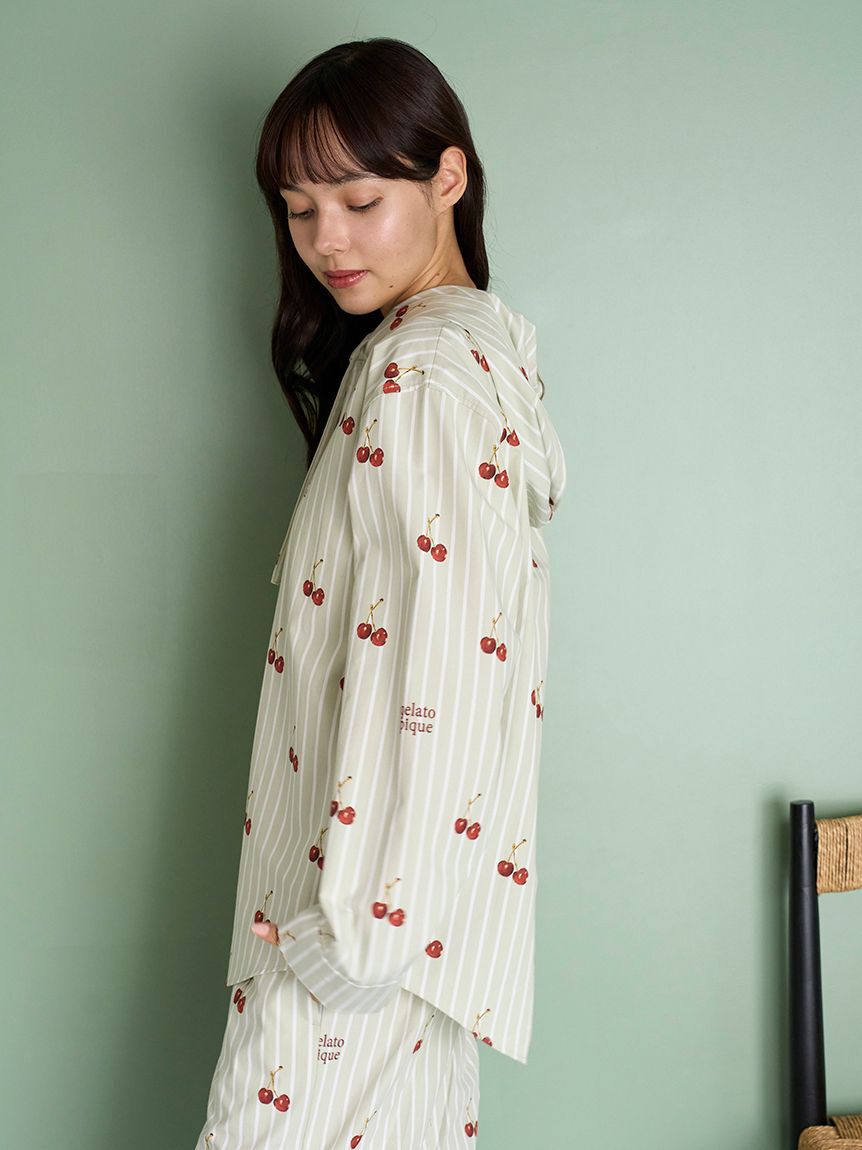 gelato pique「【UNISEX】チェリー柄シャツパーカ」|ルームウェア|