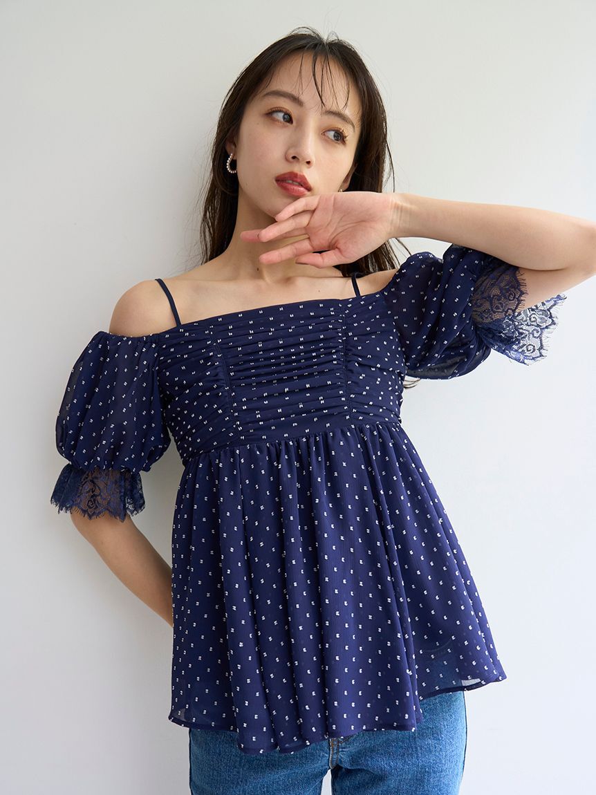 SNIDEL「バリエオフショルレースチュニック」|チュニック|