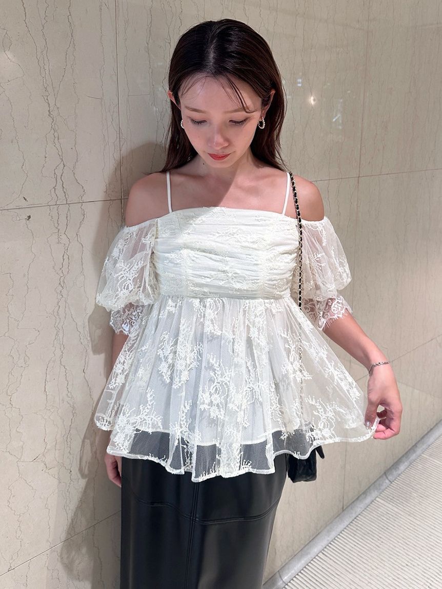 SNIDEL「バリエオフショルレースチュニック」|チュニック|