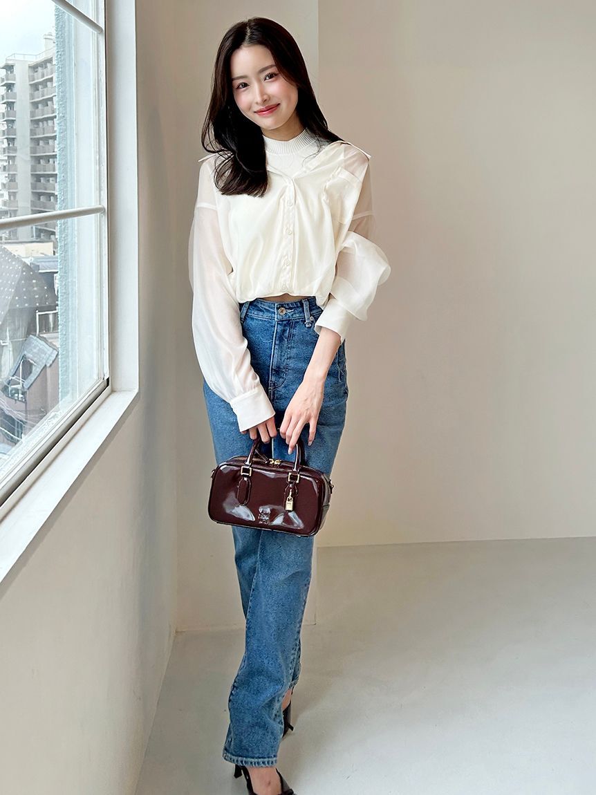 SNIDEL「Sustainableシアーシャツドッキングプルオーバー」|ニット・セーター|