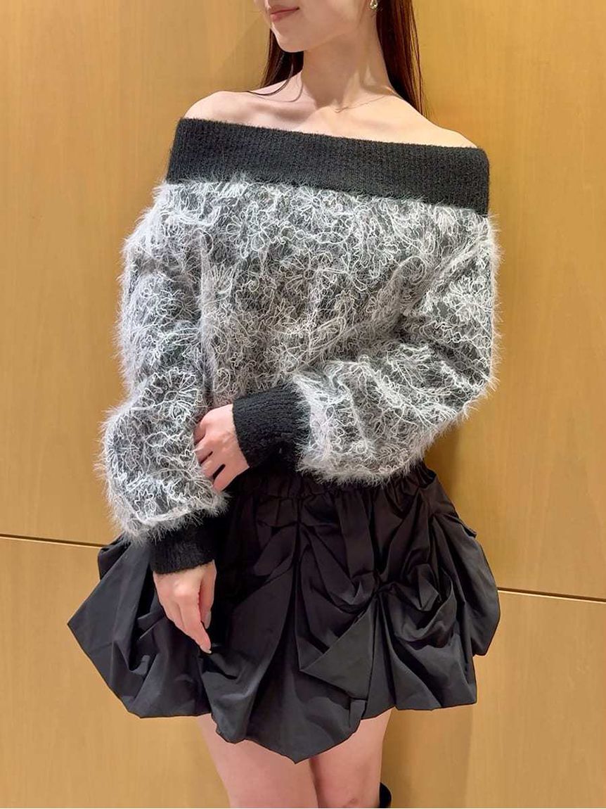 SNIDEL「ストラクチャーレースニット」|ニット・セーター|BLK