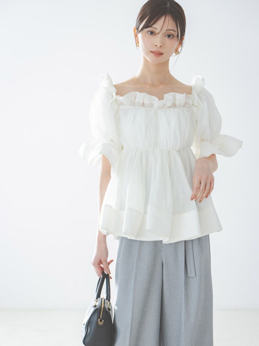 SNIDEL「ボリュームギャザーフリルチュニック」|チュニック|WHT