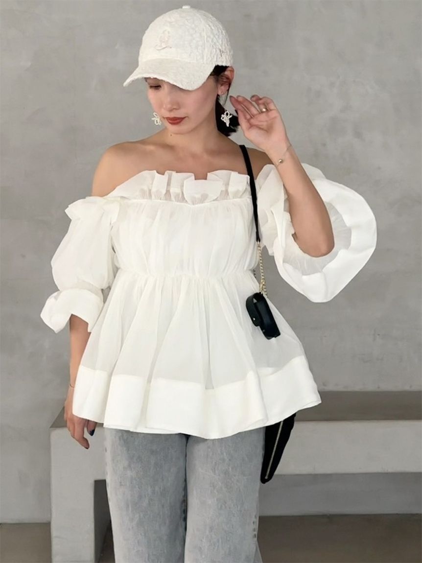 SNIDEL「ボリュームギャザーフリルチュニック」|チュニック|