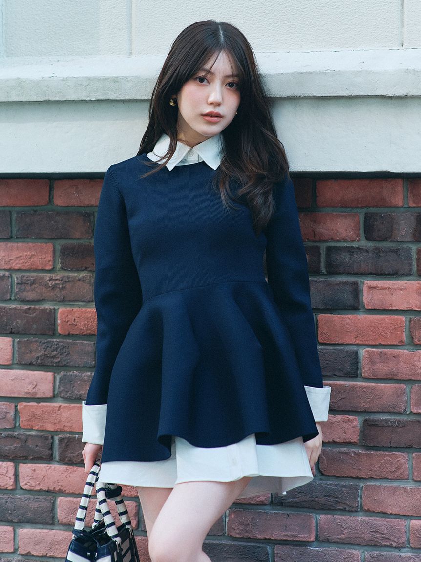 SNIDEL「シャツレイヤードニットチュニック」|チュニック|NVY