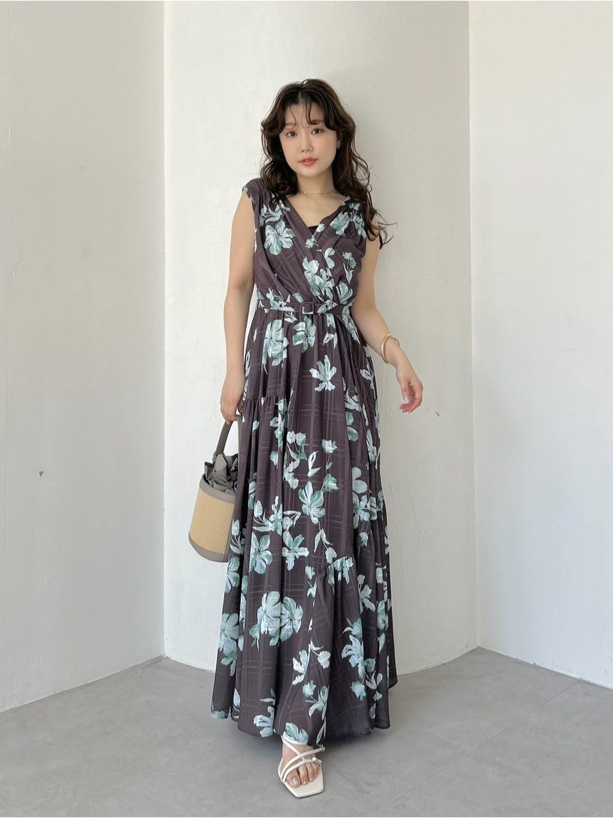 FRAY I.D「フラワープリントカシュクールワンピース／接触冷感」|ワンピース|