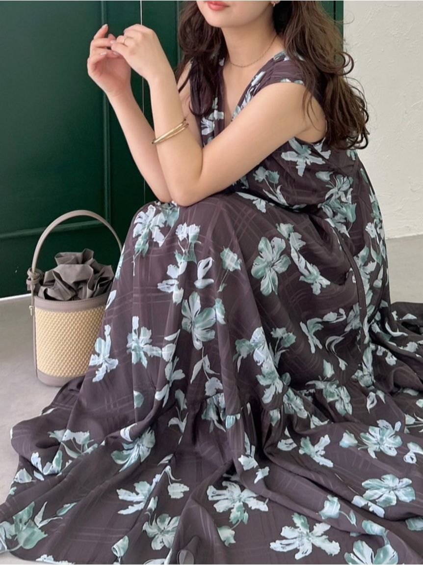 FRAY I.D「フラワープリントカシュクールワンピース／接触冷感」|ワンピース|