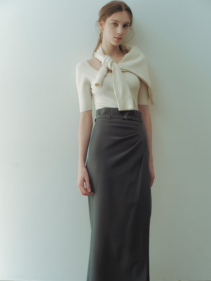 FRAY I.D「ベルト付きタックデザインストレートスカート」|スカート|GRY