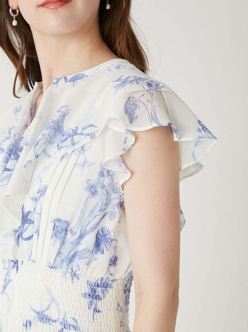 FRAY I.D「【00サイズあり】フリルウエストシャーリングプリントワンピース／ウォッシャブル」|ワンピース|