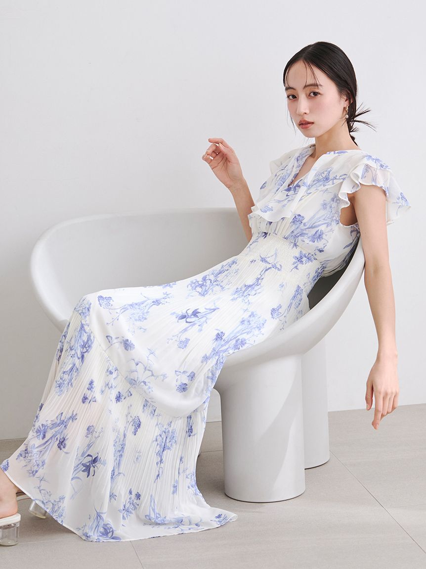 FRAY I.D「【00サイズあり】フリルウエストシャーリングプリントワンピース／ウォッシャブル」|ワンピース|