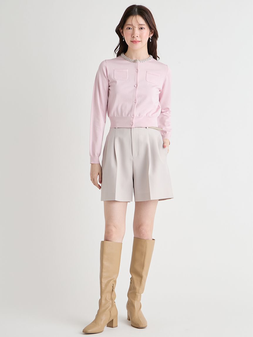 CELFORD「【UVカット】シルクブレンドビジューネックカーディガン」|カーディガン|