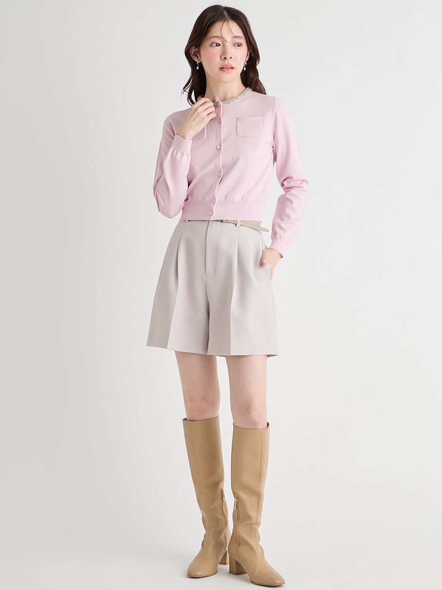 CELFORD「【UVカット】シルクブレンドビジューネックカーディガン」|カーディガン|