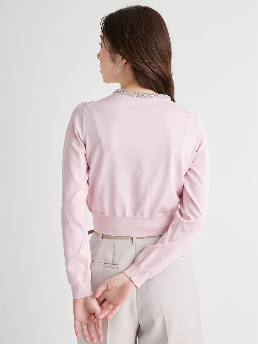 CELFORD「【UVカット】シルクブレンドビジューネックカーディガン」|カーディガン|