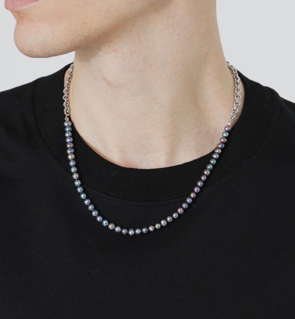  「【UNISEX】メタリックパールチェーンコンビ ネックレス」|ネックレス|シルバー