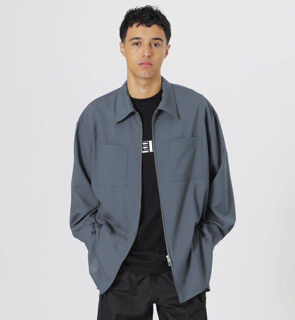  「ウールミックスポプリンジップシャツ」|シャツ・ブラウス|ブルー