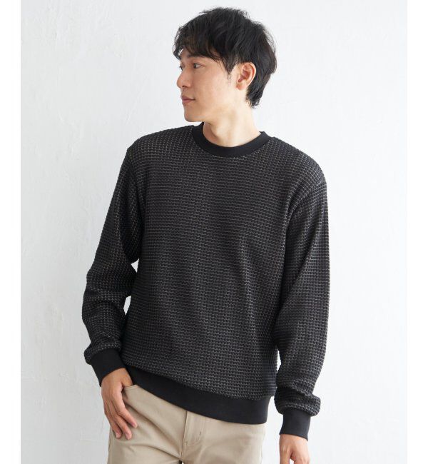 ikka「ビッグワッフルクルーネックプルオーバー」|パーカー|ブラック