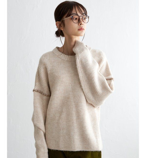 Lbc with Life「配色ステッチ畦ニットプルオーバー」|カーディガン|オフホワイト