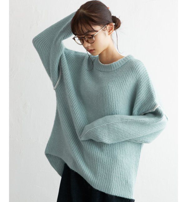 Lbc with Life「配色ステッチ畦ニットプルオーバー」|カーディガン|ブルー