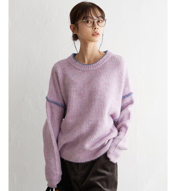 Lbc with Life「配色ステッチ畦ニットプルオーバー」|カーディガン|ピンク
