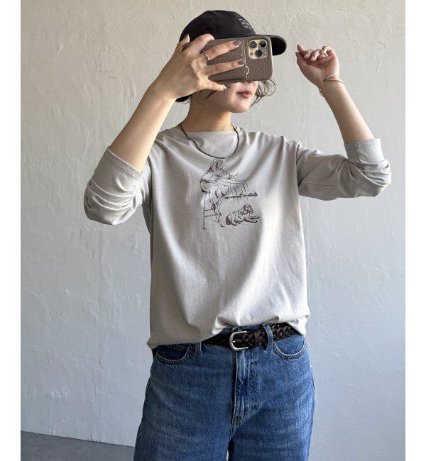 Lbc with Life「Girlプリントロゴ刺繍ロンT」|Tシャツ・カットソー|ライトグレー