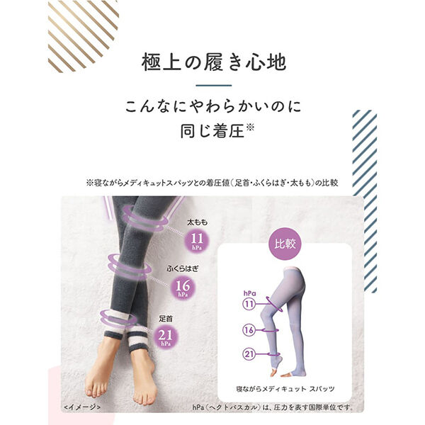  「メディキュット 寝ながらメディキュット フワッとキュッと パジャマレギンス ネイビーグレー (Mサイズ)」|フットケア|