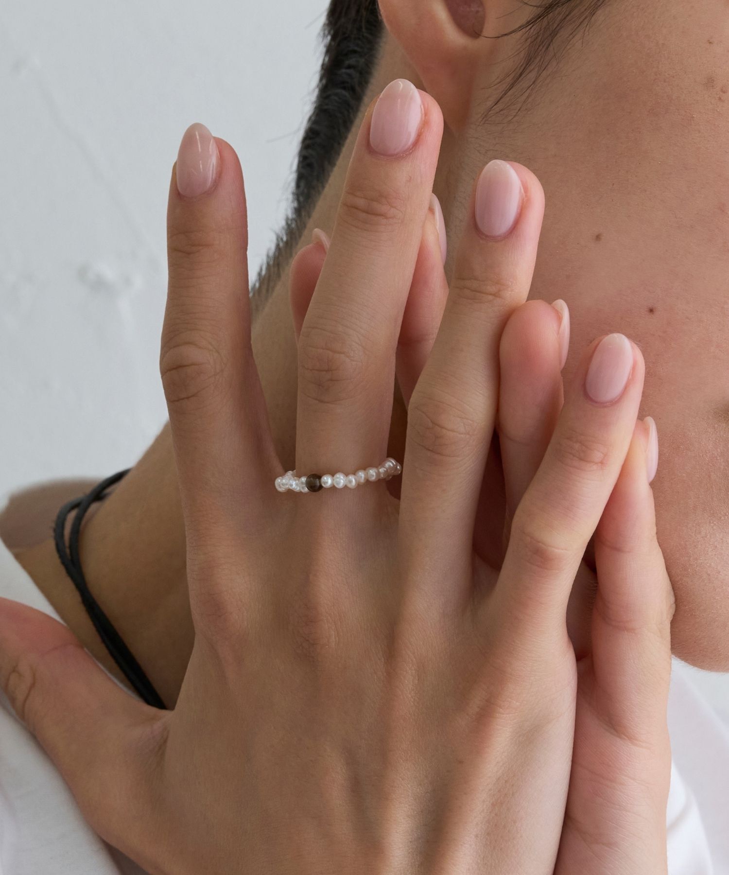 JUPITER「淡水パール&times;天然石リング/ゴム仕様　　スモーキークォーツ」|リング|