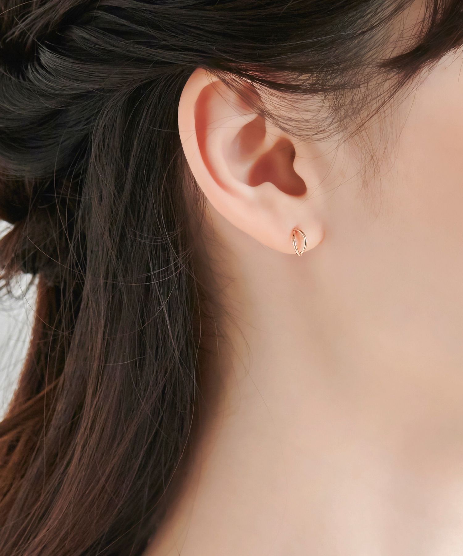Phoebe「【K10】ダブルハーフフープピアス　ローズゴールド/BOX付き」|ピアス|