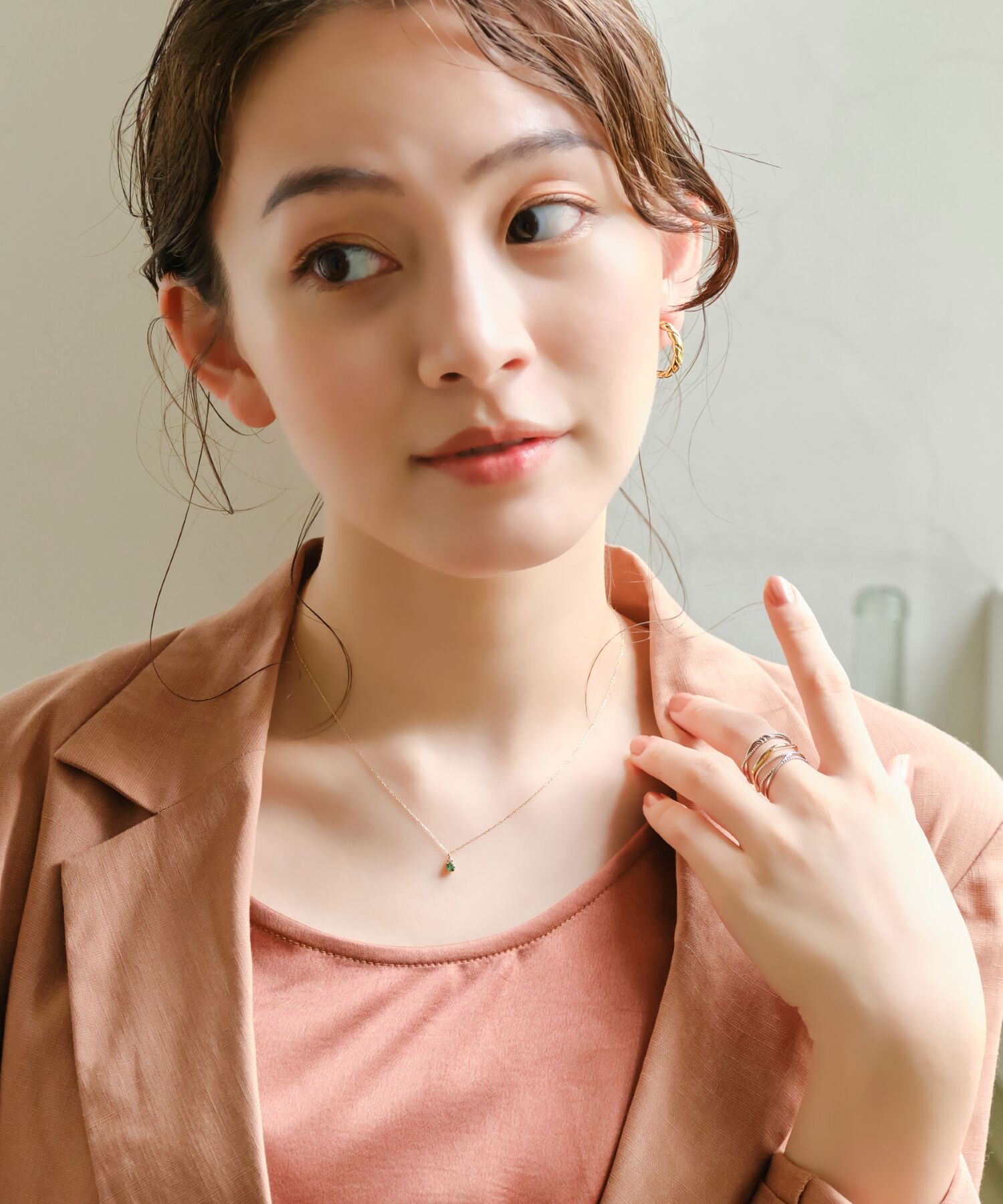 Phoebe「【K10】ジュエルラックネックレス　エメラルド/BOX付き/全長:40cm」|ネックレス|